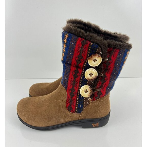 Alegria Nanook Cozy Choco Boots Brown Suede Leather Tribal Faux Fur 38 8 - Picture 1 of 10